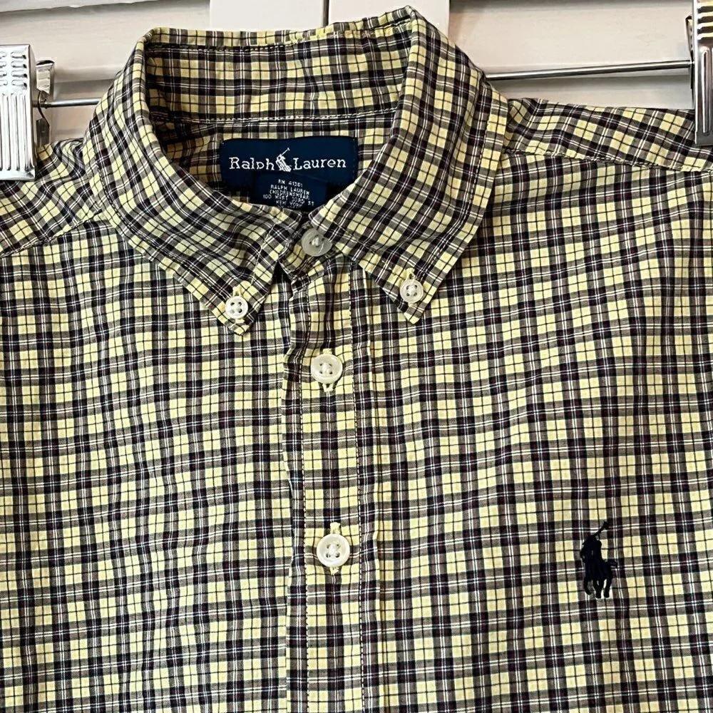 Ralph Lauren buttondown short sleeve yellow plaid small 8/10 boys